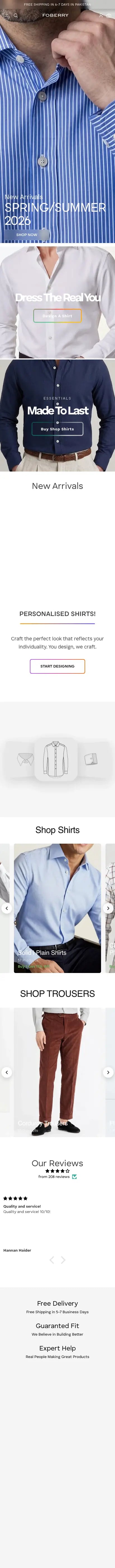 Foberry homepage on a phone, full page