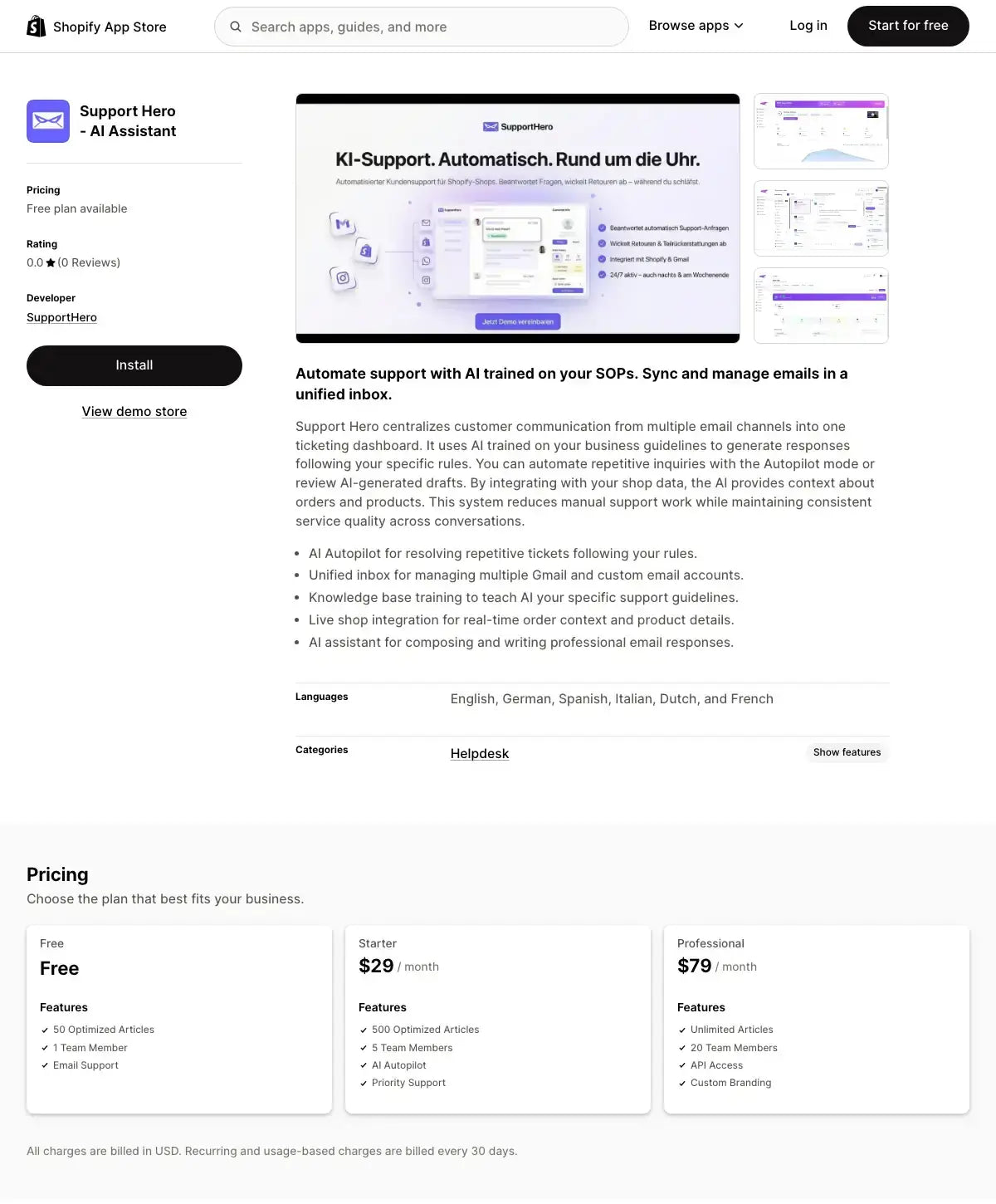 Support Hero homepage on desktop, full page