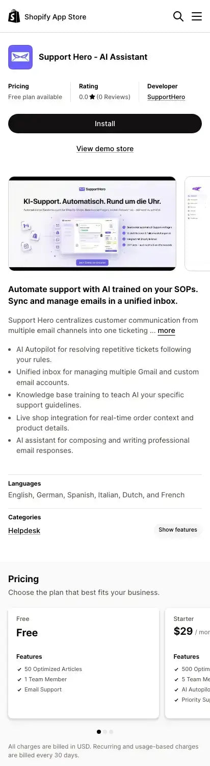 Support Hero homepage on a phone, full page