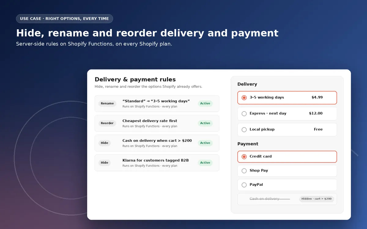 Checkout Studio: show the right delivery and payment options