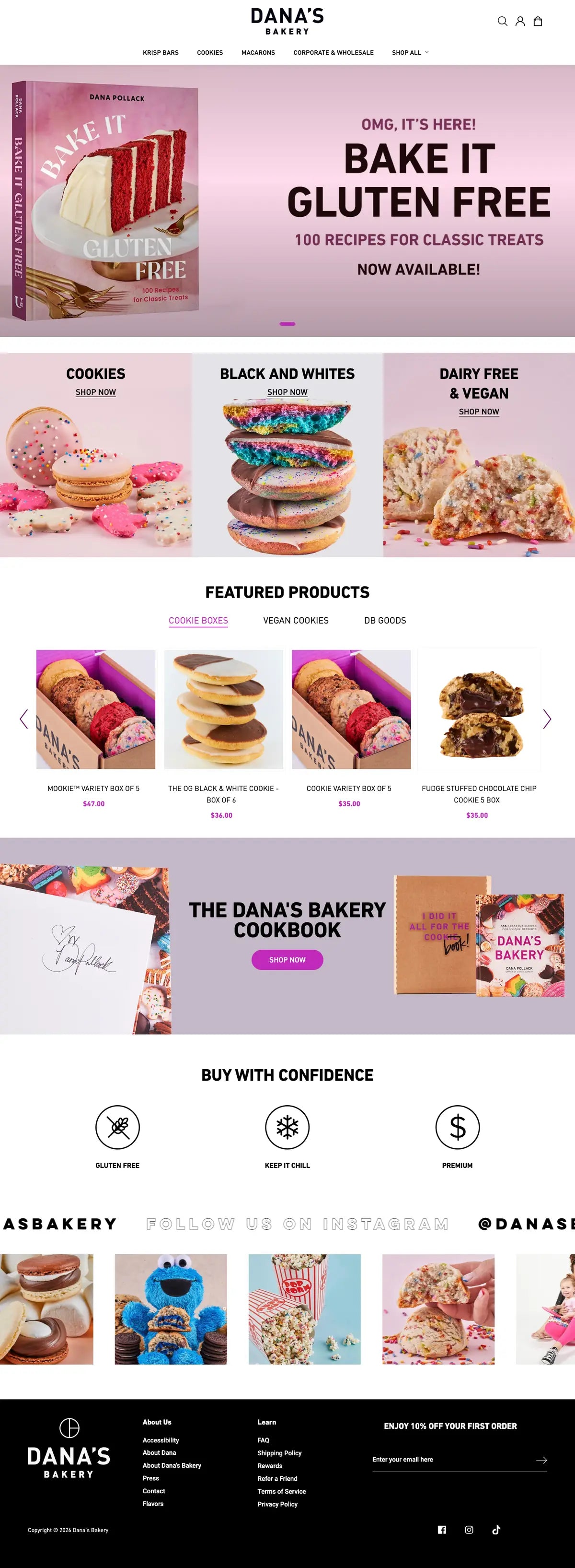 Dana's Bakery homepage, full page
