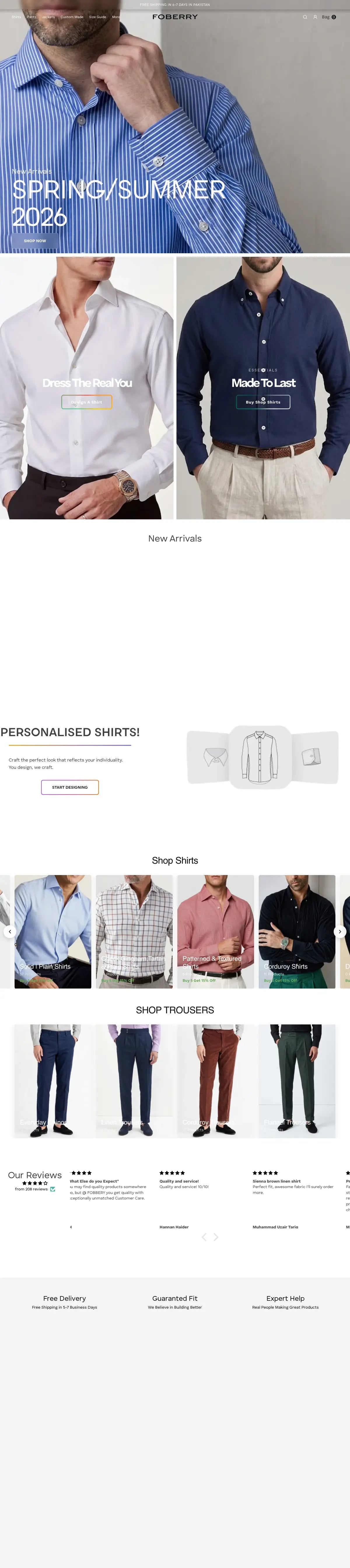 Foberry homepage, full page
