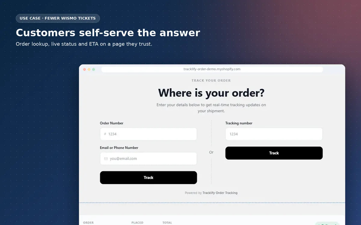 Tracklify: reduce where-is-my-order tickets