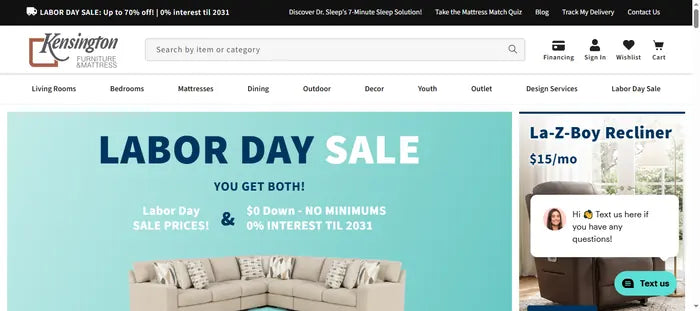 Kensington Furniture: Multi-Brand Furniture & Mattress Retail Storefront on Shopify